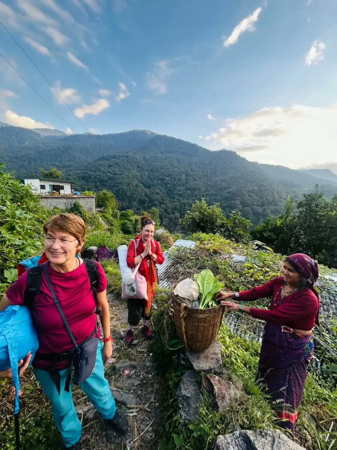 fieldwork on the terraced hillside with a local woman
