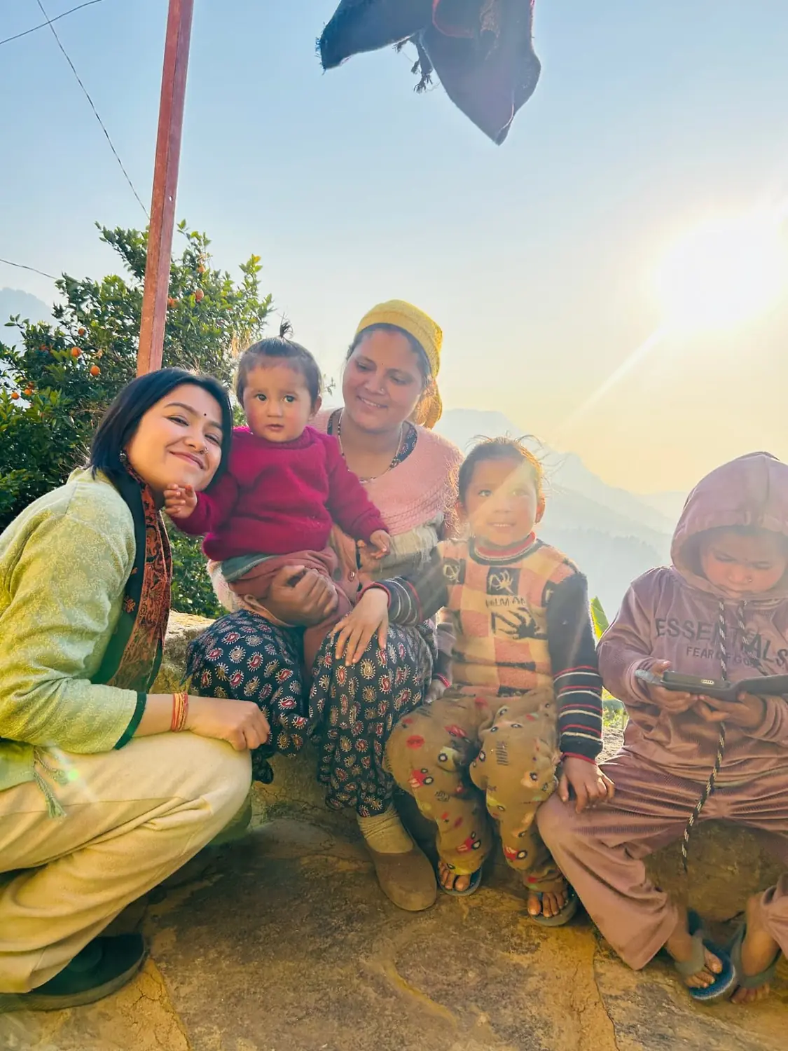 a family with children on the walk in